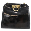 Salvatore Ferragamo Gancini Chain Shoulder Bag Patent Black Gold Auth 129160-13