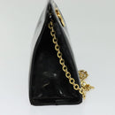 Salvatore Ferragamo Gancini Chain Shoulder Bag Patent Black Gold Auth 129160-3