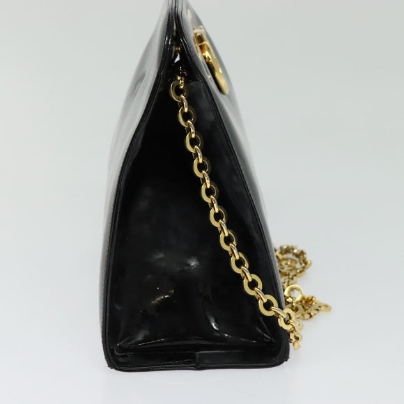 Salvatore Ferragamo Gancini Chain Shoulder Bag Patent Black Gold Auth 129160