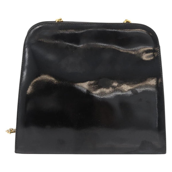 Salvatore Ferragamo Gancini Chain Shoulder Bag Patent Black Gold Auth 129160
