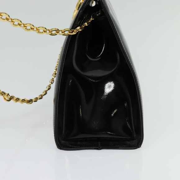 Salvatore Ferragamo Gancini Chain Shoulder Bag Patent Black Gold Auth 129160