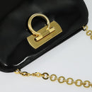 Salvatore Ferragamo Gancini Chain Shoulder Bag Patent Black Gold Auth 129160-6