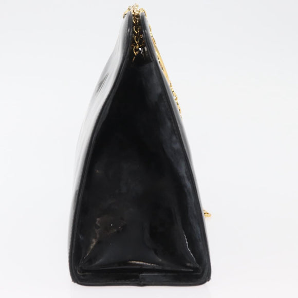 Salvatore Ferragamo Gancini Chain Shoulder Bag Patent Black Gold Auth 129160