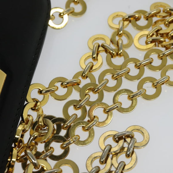 Salvatore Ferragamo Gancini Chain Shoulder Bag Patent Black Gold Auth 129160