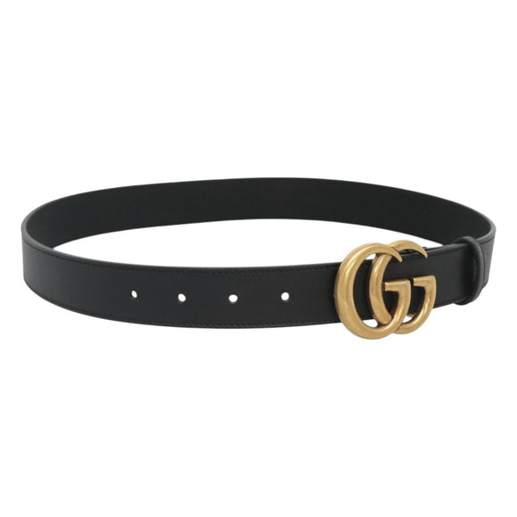 GUCCI GG Marmont Belt Leather 33.5"" Black Gold 414516 Auth 129193