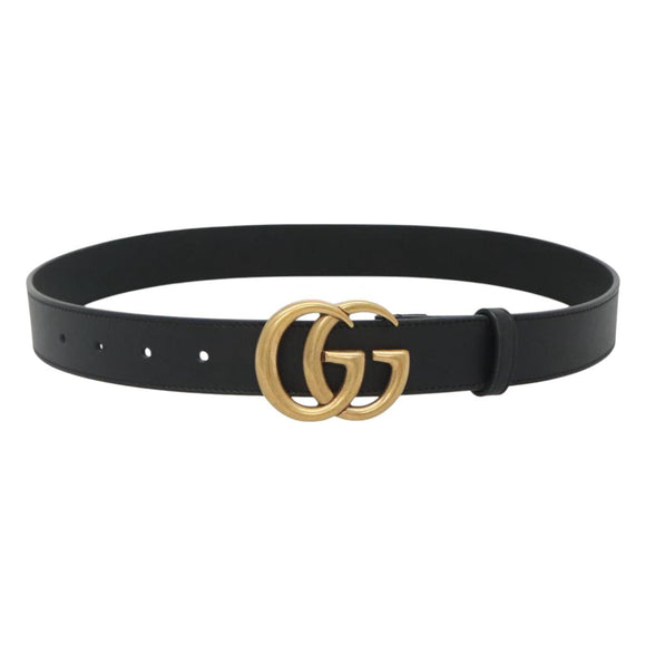 GUCCI GG Marmont Belt Leather 33.5"" Black Gold 414516 Auth 129193