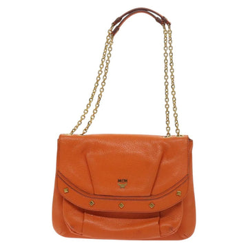 MCM Studs Chain Shoulder Bag Leather Orange Gold Auth 129209 - 0