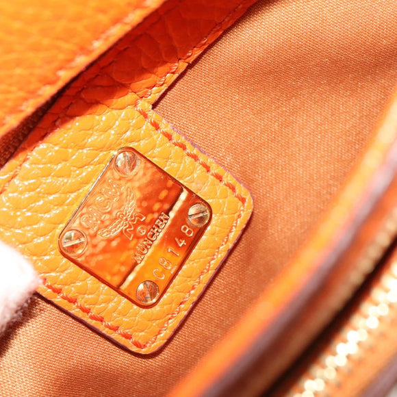 MCM Studs Chain Shoulder Bag Leather Orange Gold Auth 129209