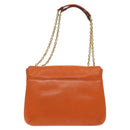 MCM Studs Chain Shoulder Bag Leather Orange Gold Auth 129209-3