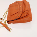 MCM Studs Chain Shoulder Bag Leather Orange Gold Auth 129209-5