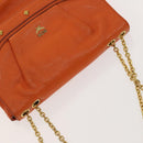 MCM Studs Chain Shoulder Bag Leather Orange Gold Auth 129209-6