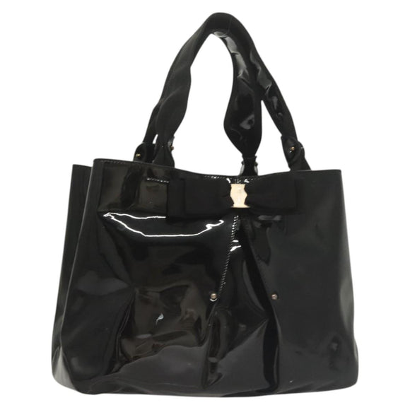 Salvatore Ferragamo Vala Hand Bag Patent leather Black Auth 129211