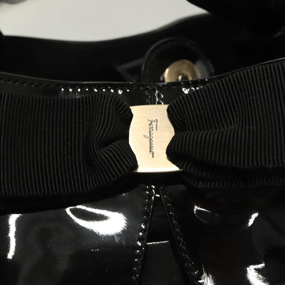 Salvatore Ferragamo Vala Hand Bag Patent leather Black Auth 129211