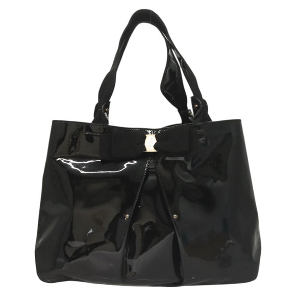 Salvatore Ferragamo Vala Hand Bag Patent leather Black Auth 129211