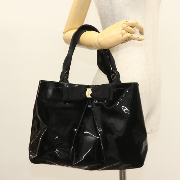 Salvatore Ferragamo Vala Hand Bag Patent leather Black Auth 129211