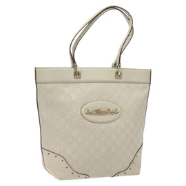 GUCCI GG Canvas Guccissima Tote Bag Leather White Gold 145984 Auth 129226