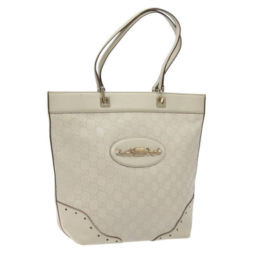 GUCCI GG Canvas Guccissima Tote Bag Leather White Gold 145984 Auth 129226