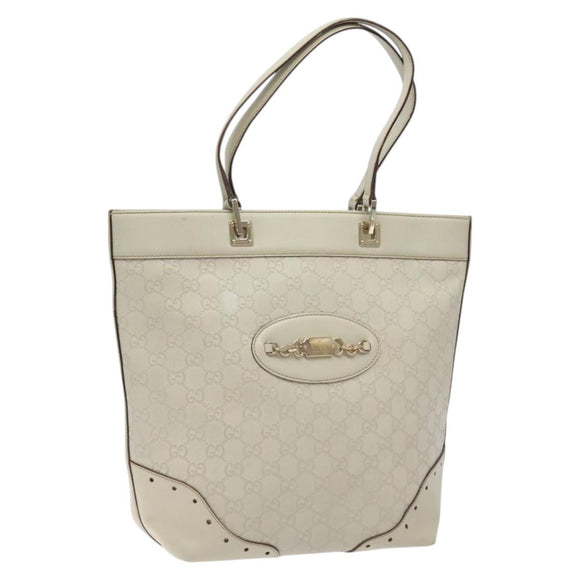 GUCCI GG Canvas Guccissima Tote Bag Leather White Gold 145984 Auth 129226