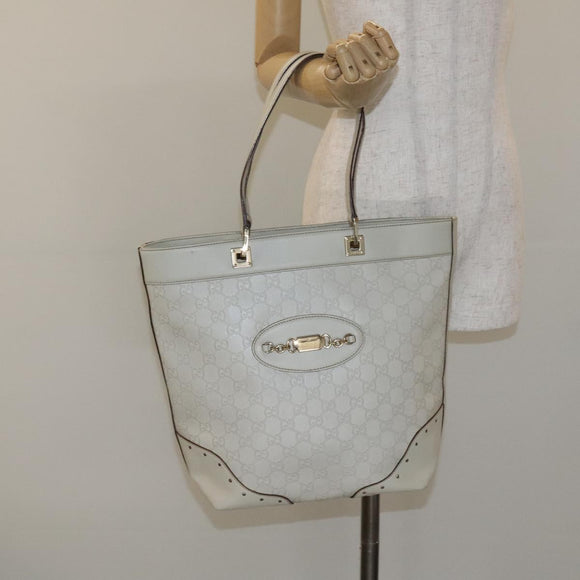 GUCCI GG Canvas Guccissima Tote Bag Leather White Gold 145984 Auth 129226