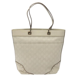 GUCCI GG Canvas Guccissima Tote Bag Leather White Gold 145984 Auth 129226 - 0