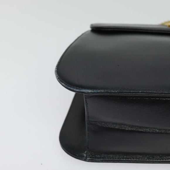 CARTIER Chain Shoulder Bag Leather Navy Gold Auth 129241