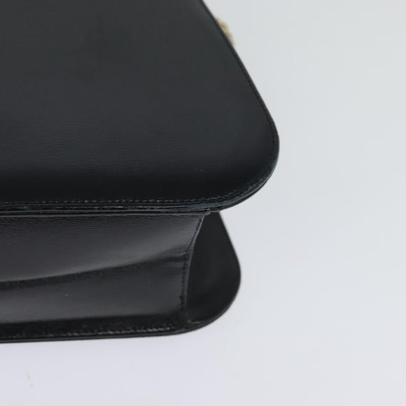 CARTIER Chain Shoulder Bag Leather Navy Gold Auth 129241