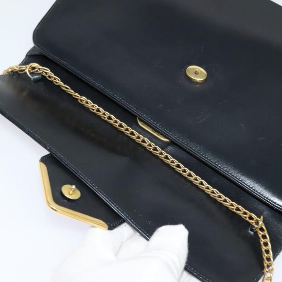 CARTIER Chain Shoulder Bag Leather Navy Gold Auth 129241