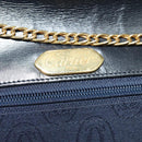CARTIER Chain Shoulder Bag Leather Navy Gold Auth 129241-11