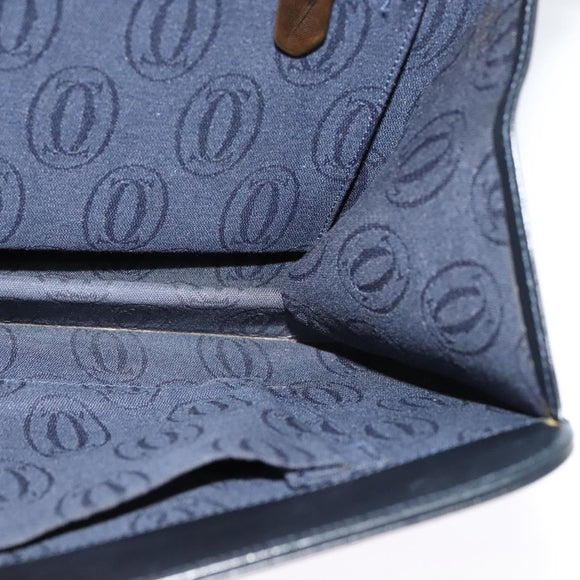 CARTIER Chain Shoulder Bag Leather Navy Gold Auth 129241