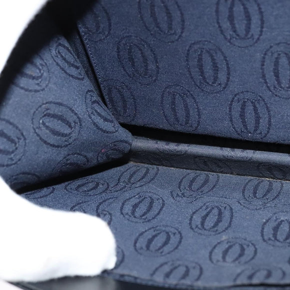 CARTIER Chain Shoulder Bag Leather Navy Gold Auth 129241