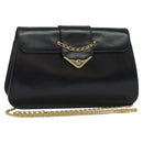 CARTIER Chain Shoulder Bag Leather Navy Gold Auth 129241-1