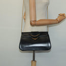 CARTIER Chain Shoulder Bag Leather Navy Gold Auth 129241-21