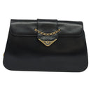 CARTIER Chain Shoulder Bag Leather Navy Gold Auth 129241-13