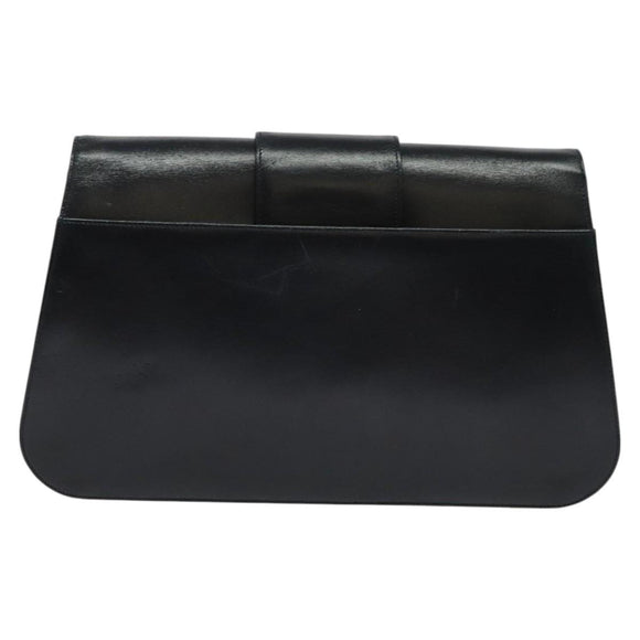 CARTIER Chain Shoulder Bag Leather Navy Gold Auth 129241