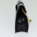 CARTIER Chain Shoulder Bag Leather Navy Gold Auth 129241-3