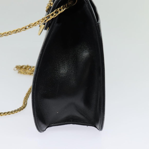 CARTIER Chain Shoulder Bag Leather Navy Gold Auth 129241