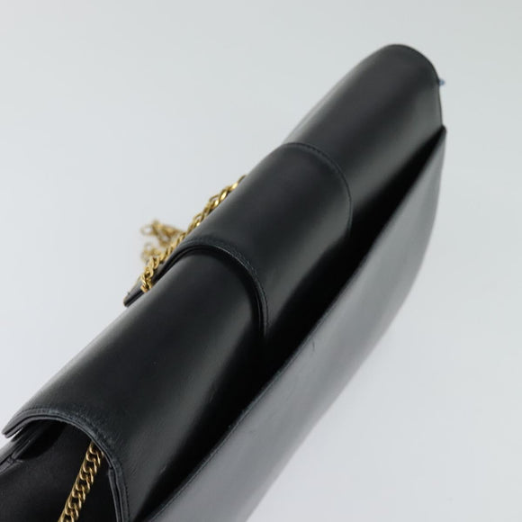 CARTIER Chain Shoulder Bag Leather Navy Gold Auth 129241