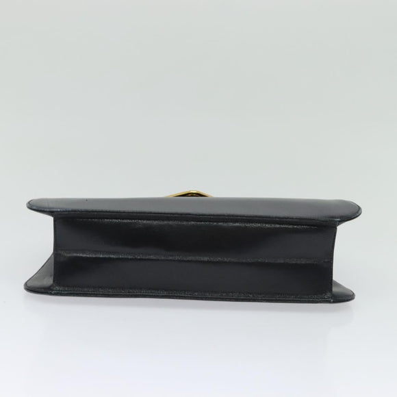 CARTIER Chain Shoulder Bag Leather Navy Gold Auth 129241