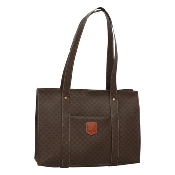 CELINE Macadam Canvas Shoulder Bag PVC Leather Brown Gold Auth 129247