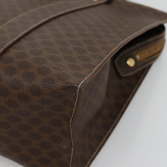 CELINE Macadam Canvas Shoulder Bag PVC Leather Brown Gold Auth 129247