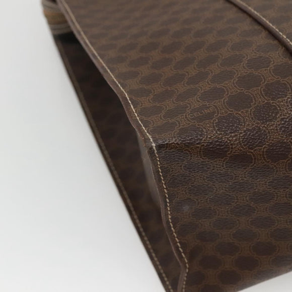 CELINE Macadam Canvas Shoulder Bag PVC Leather Brown Gold Auth 129247