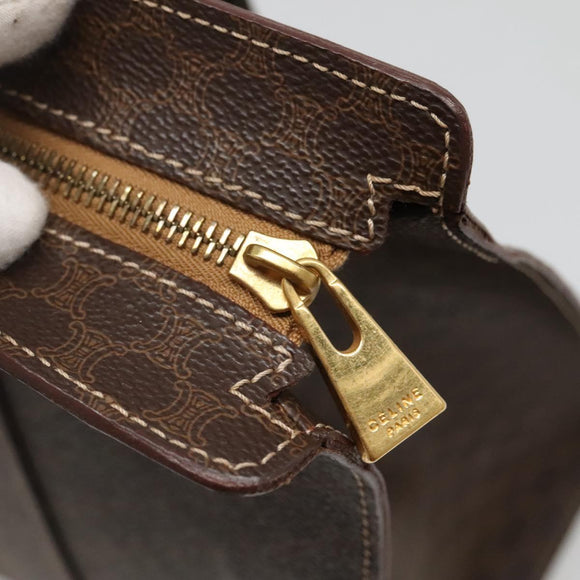 CELINE Macadam Canvas Shoulder Bag PVC Leather Brown Gold Auth 129247