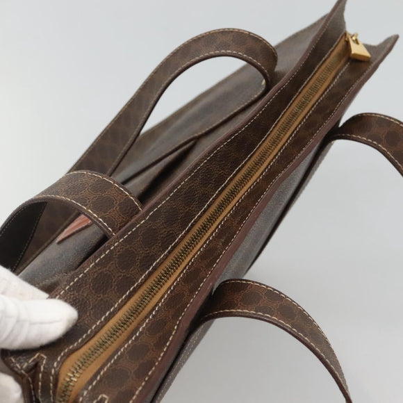 CELINE Macadam Canvas Shoulder Bag PVC Leather Brown Gold Auth 129247