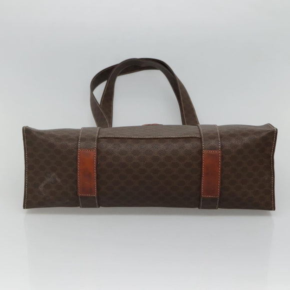 CELINE Macadam Canvas Shoulder Bag PVC Leather Brown Gold Auth 129247