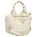 BALENCIAGA The Giant Pom Pom Bag Leather 2way White Silver 204540 Auth 129254-1