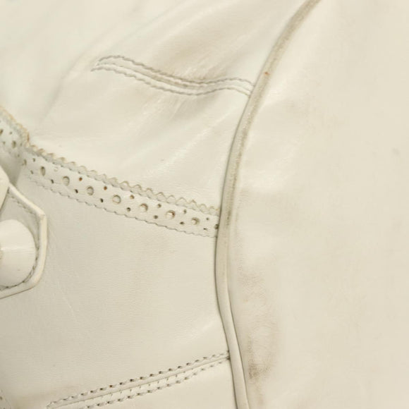 BALENCIAGA The Giant Pom Pom Bag Leather 2way White Silver 204540 Auth 129254