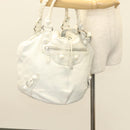 BALENCIAGA The Giant Pom Pom Bag Leather 2way White Silver 204540 Auth 129254-23