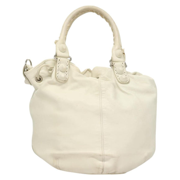 BALENCIAGA The Giant Pom Pom Bag Leather 2way White Silver 204540 Auth 129254
