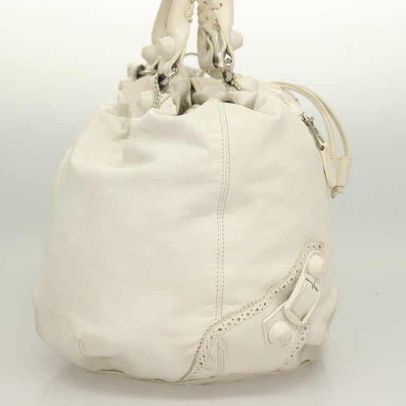 BALENCIAGA The Giant Pom Pom Bag Leather 2way White Silver 204540 Auth 129254