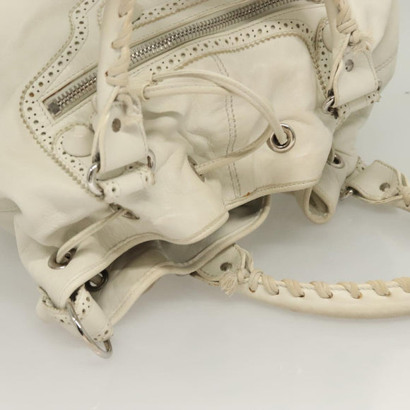 BALENCIAGA The Giant Pom Pom Bag Leather 2way White Silver 204540 Auth 129254